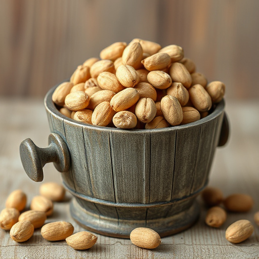 Rustic container filled with bird peanuts