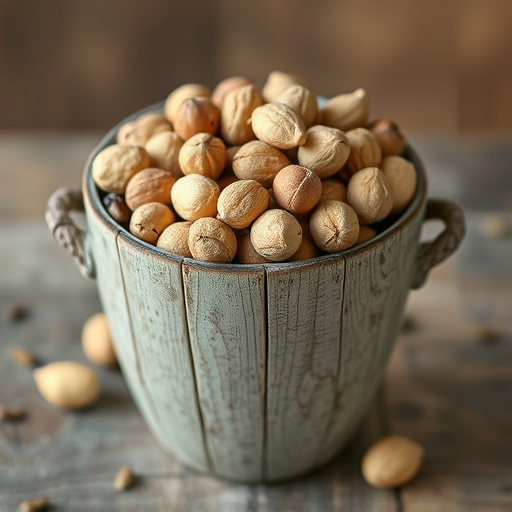 Rustic container filled with bird peanuts