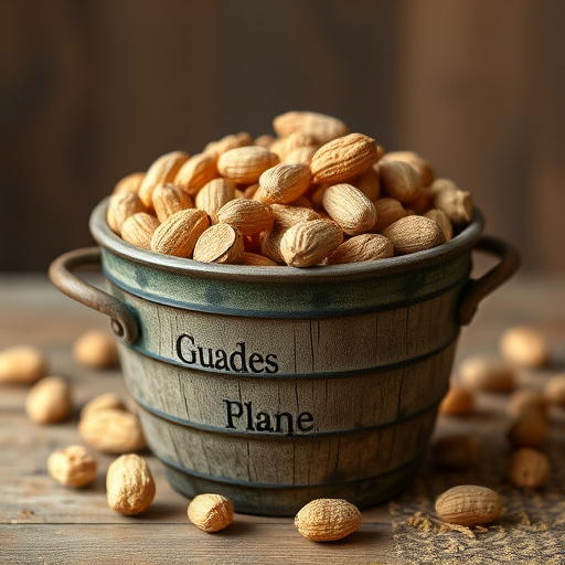 Rustic container filled with bird peanuts