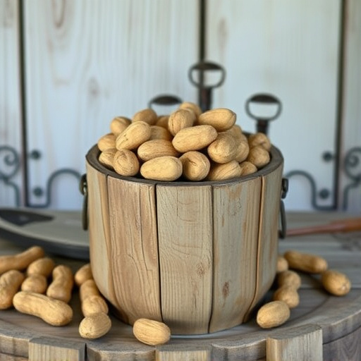 Rustic container filled with bird peanuts