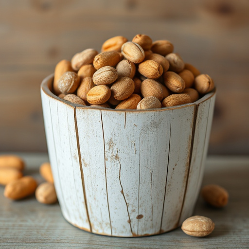 Rustic container filled with bird peanuts