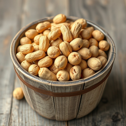 Rustic container filled with bird peanuts