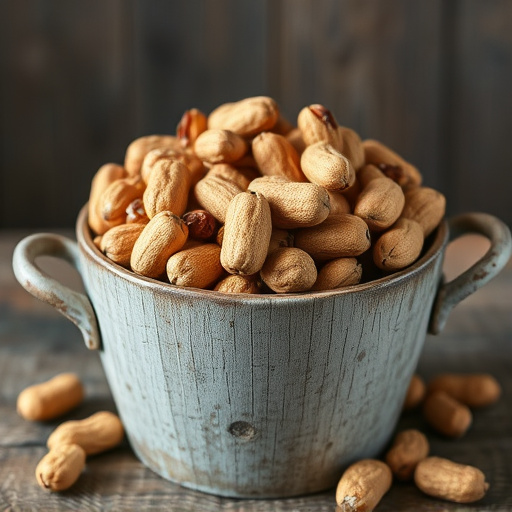 Rustic container filled with bird peanuts