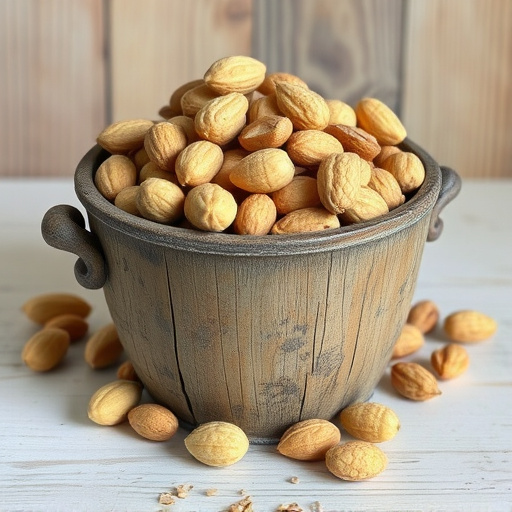 Rustic container filled with bird peanuts