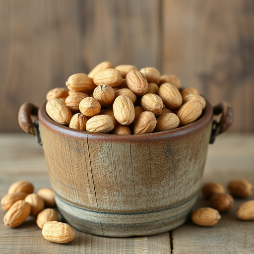 Rustic container filled with bird peanuts