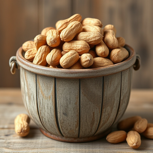 Rustic container filled with bird peanuts