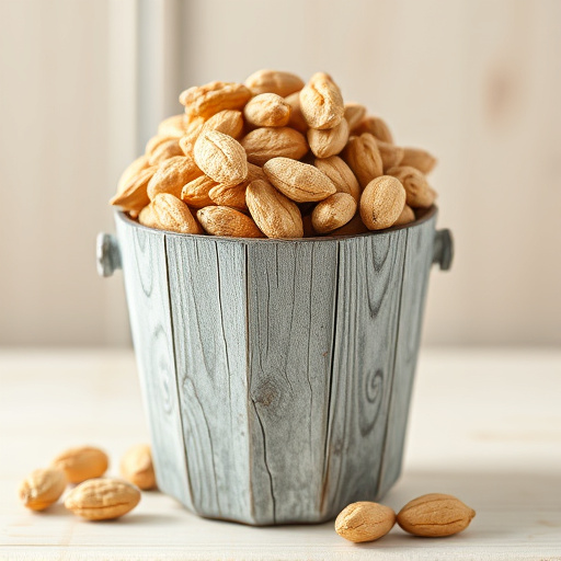 Rustic container filled with bird peanuts