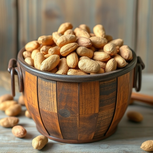 Rustic container filled with bird peanuts