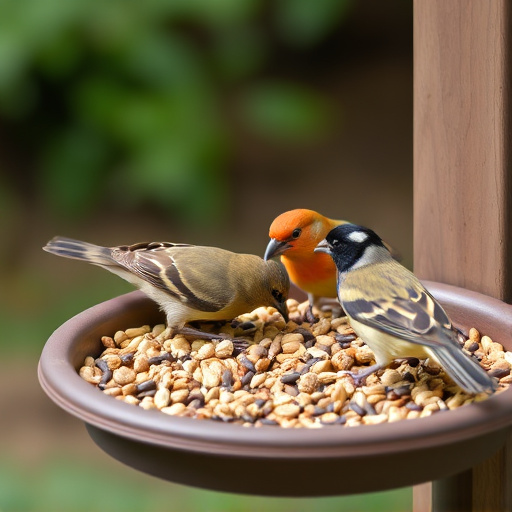 Seed-filled tray for ground-feeding birds