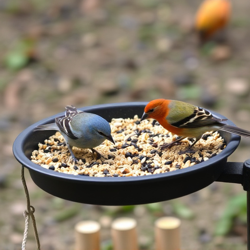 Seed-filled tray for ground-feeding birds