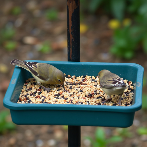 Seed-filled tray for ground-feeding birds
