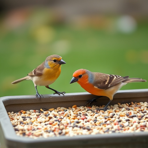 Seed-filled tray for ground-feeding birds