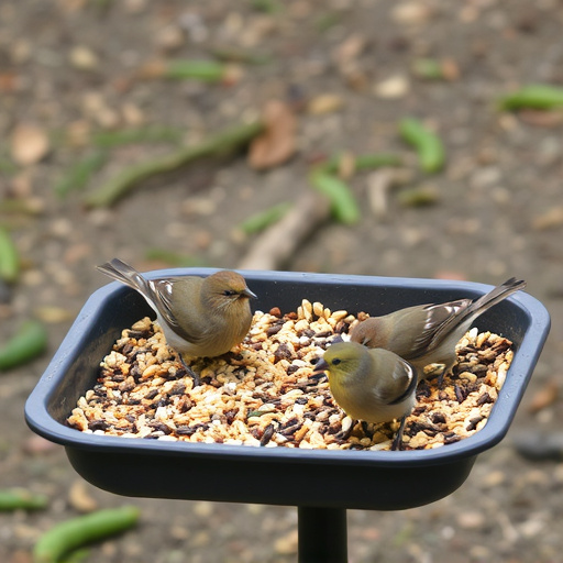 Seed-filled tray for ground-feeding birds