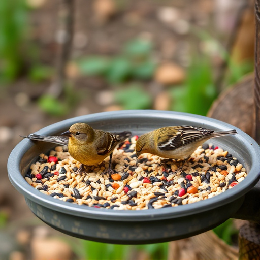 Seed-filled tray for ground-feeding birds