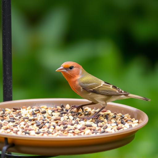 Seed-filled tray for ground-feeding birds