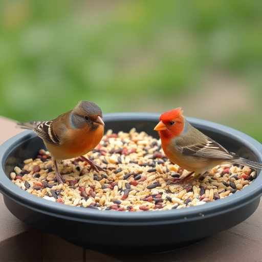 Seed-filled tray for ground-feeding birds