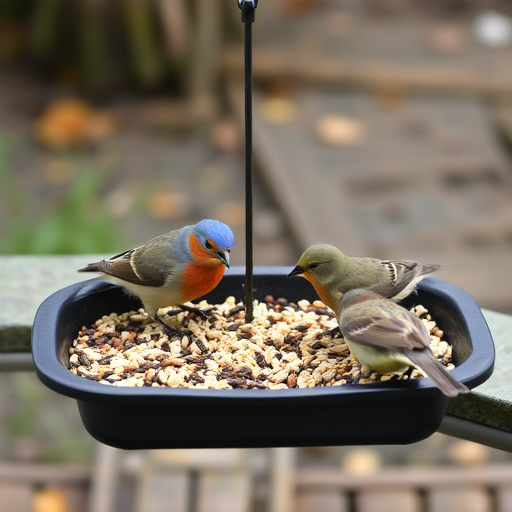 Seed-filled tray for ground-feeding birds