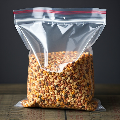 Seed mix in transparent plastic bag