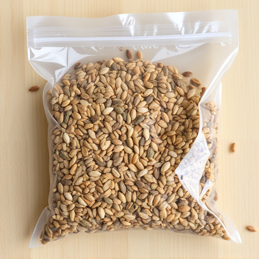 Seed mix in transparent plastic bag