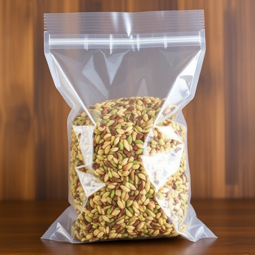 Seed mix in transparent plastic bag