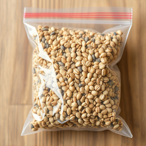 Seed mix in transparent plastic bag