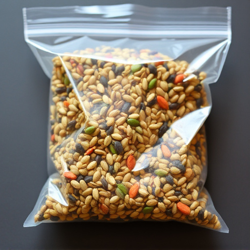 Seed mix in transparent plastic bag