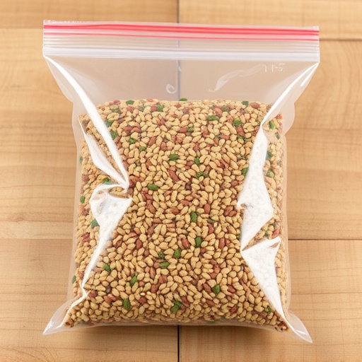 Seed mix in transparent plastic bag