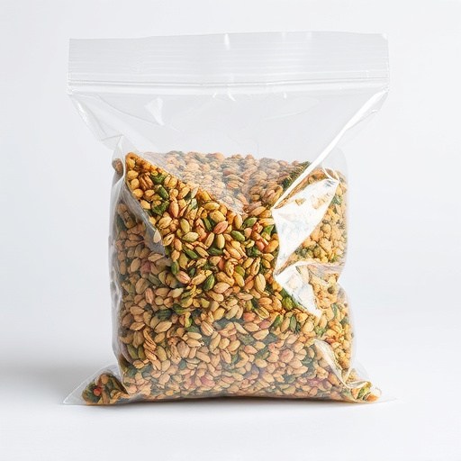 Seed mix in transparent plastic bag