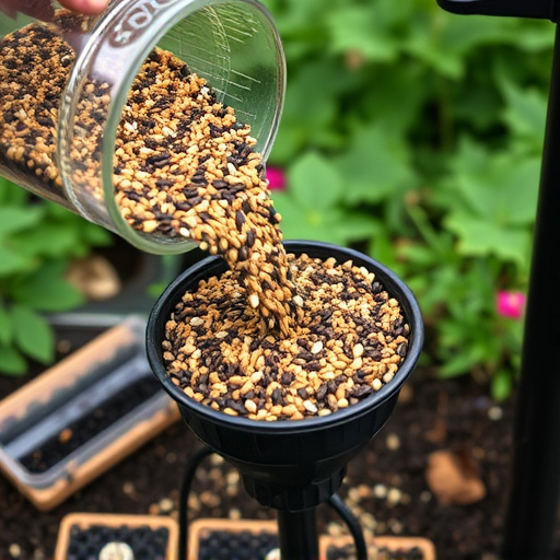 Seed mix poured into garden feeder