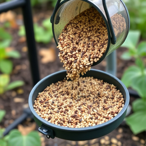 Seed mix poured into garden feeder