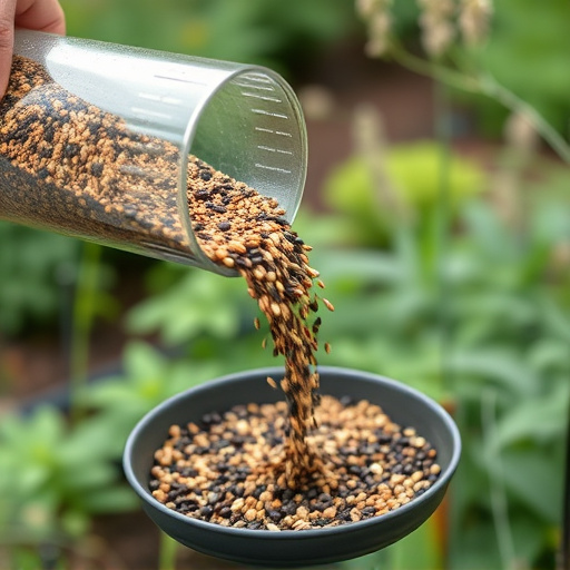 Seed mix poured into garden feeder