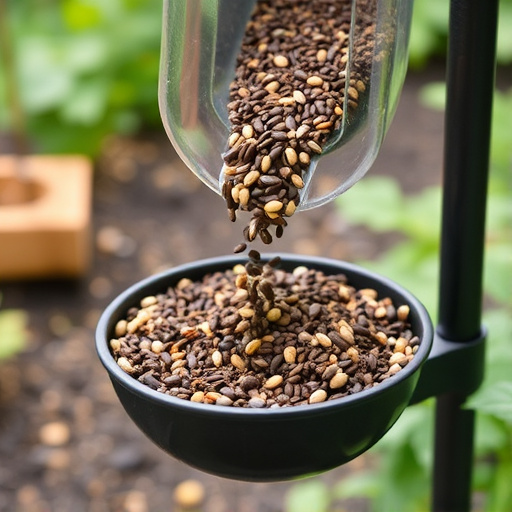 Seed mix poured into garden feeder