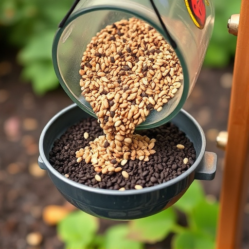 Seed mix poured into garden feeder