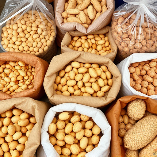 Selection of bird peanuts in bags