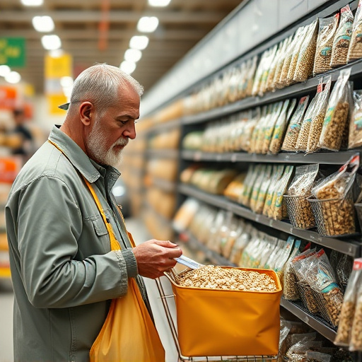 Shopper comparing bird seed prices