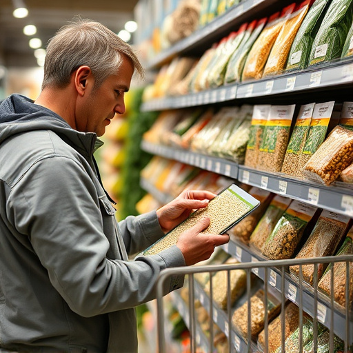 Shopper comparing bird seed prices