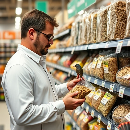 Shopper comparing bird seed prices