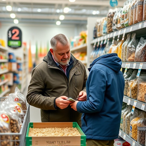 Shopper comparing bird seed prices