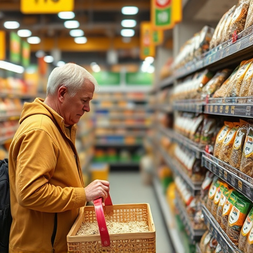 Shopper comparing bird seed prices