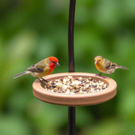 Small bird feeding platform with seed tray
