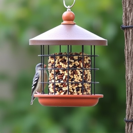Small bird seed feeder with pigeon guard