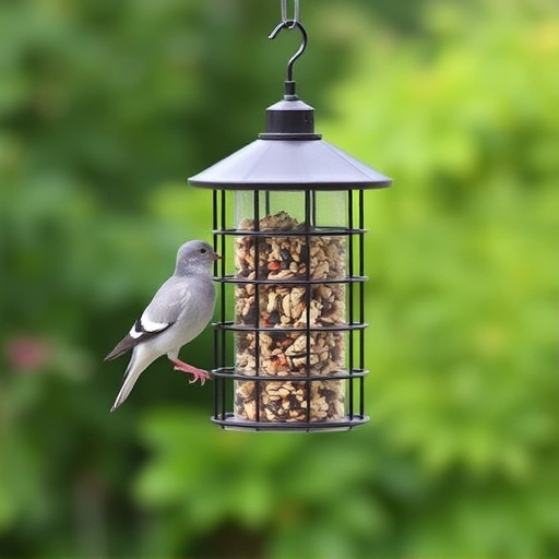 Small bird seed feeder with pigeon guard