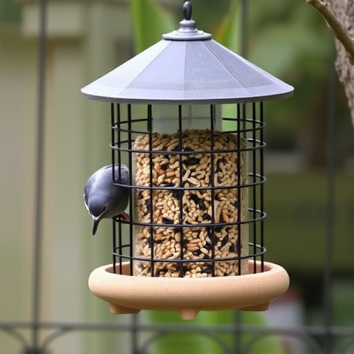 Small bird seed feeder with pigeon guard