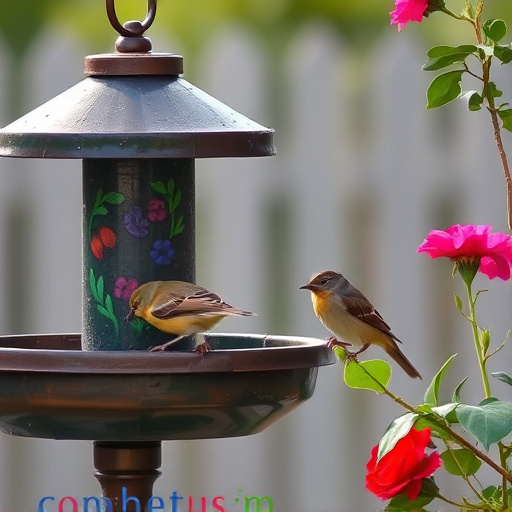 Small birds eating at garden station