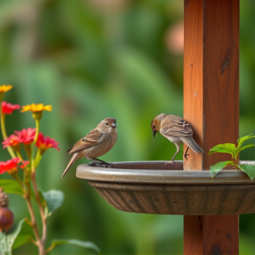 Small birds eating at garden station