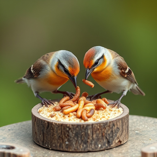Small birds eating suet with mealworms