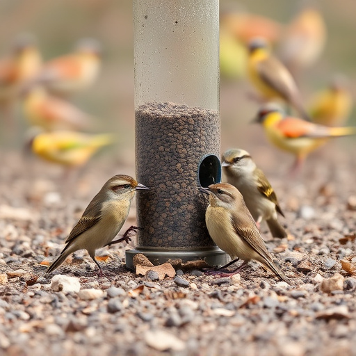 Small birds feeding on ground feeder