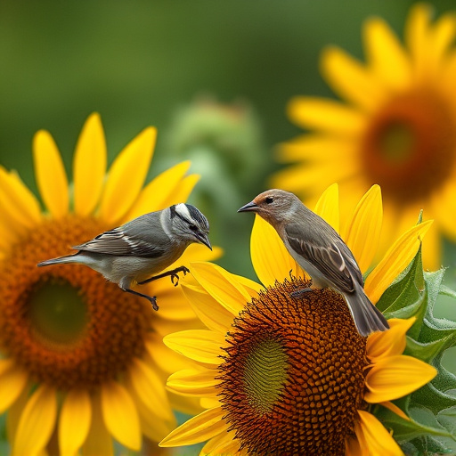 Small birds feeding on sunflower hearts