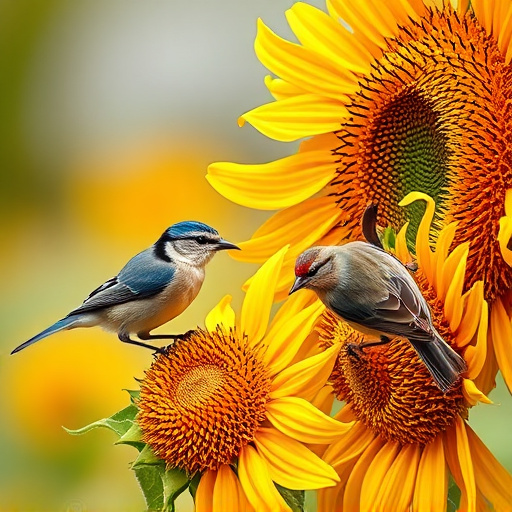 Small birds feeding on sunflower hearts