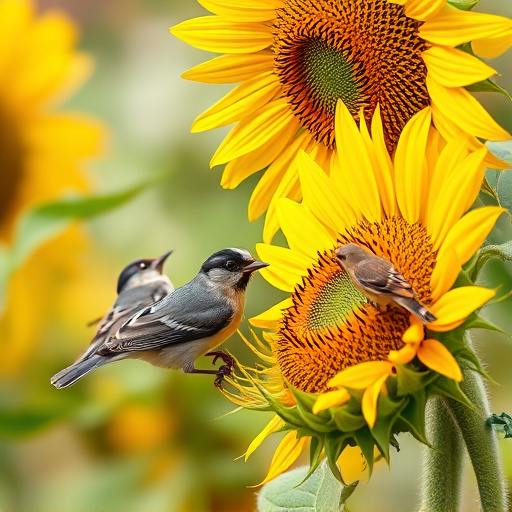 Small birds feeding on sunflower hearts